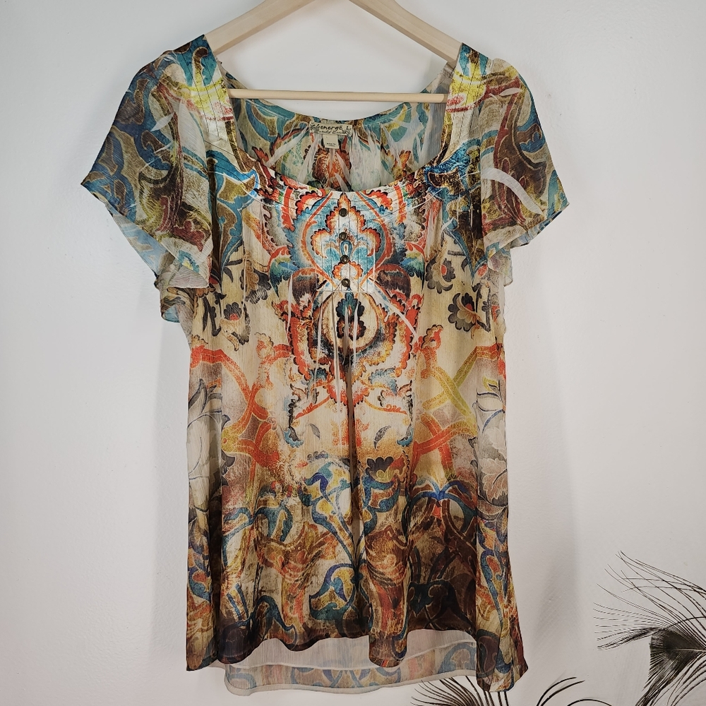 Exotic paisley print tunic by Emerge size large